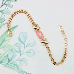 "Rose Gold Bracelet with Pink Enamel and Crystal Accents, XPBL0815